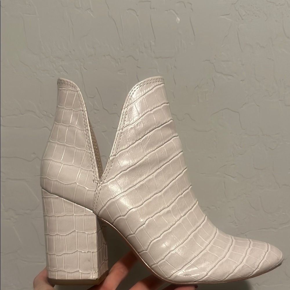 Steve Madden Cream Croc-Embossed Ankle Booties